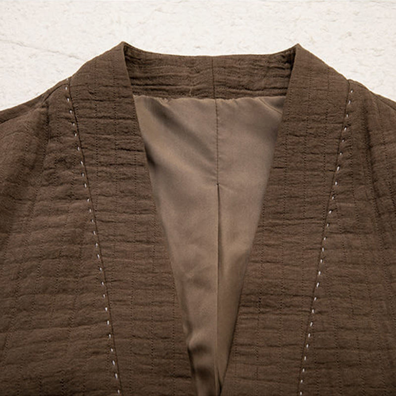 Buddha Stones Herren-Kimono mit Falten und Froschknöpfen, vorne offen, Baumwolle und Leinen, langärmelig - image 3