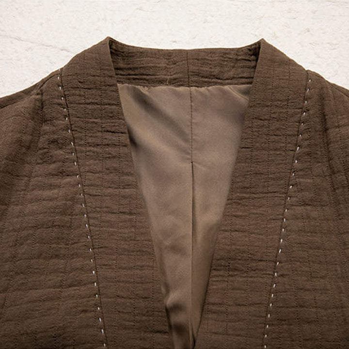 Buddha Stones Herren-Kimono mit Falten und Froschknöpfen, vorne offen, Baumwolle und Leinen, langärmelig - image 3