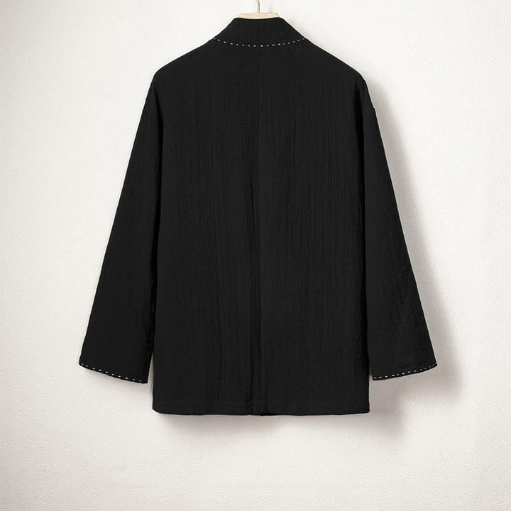 Buddha Stones Herren-Kimono mit Falten und Froschknöpfen, vorne offen, Baumwolle und Leinen, langärmelig - image 8