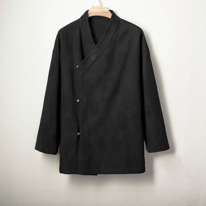 Buddha Stones Jacquard Button Herren Langarm-Jacke aus Baumwolle und Leinen mit Fleecefutter - Schwarz - US/ UK/AU46,EU56 (4XL) - image 5