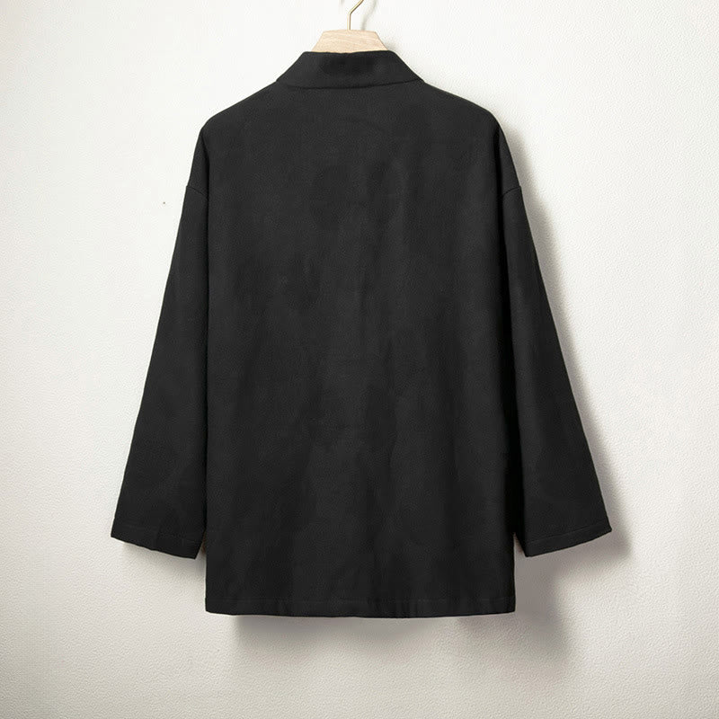 Buddha Stones Jacquard Button Herren Langarm-Jacke aus Baumwolle und Leinen mit Fleecefutter - image 6