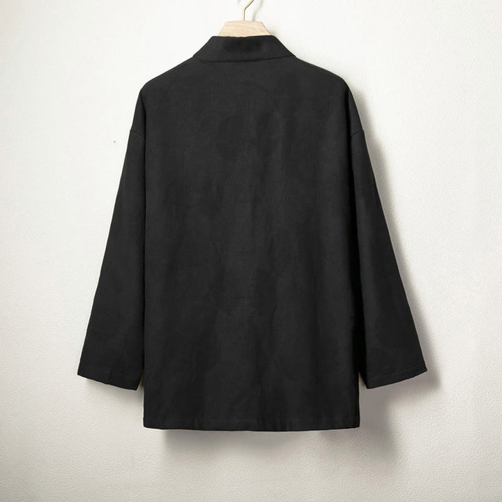 Buddha Stones Jacquard Button Herren Langarm-Jacke aus Baumwolle und Leinen mit Fleecefutter - image 6