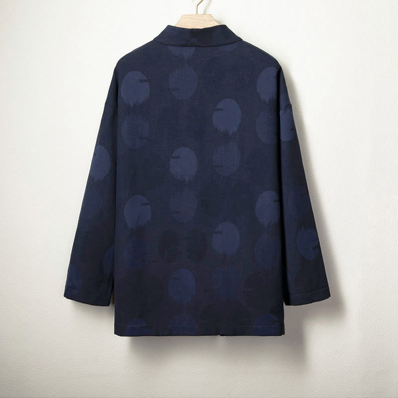 Buddha Stones Jacquard Button Herren Langarm-Jacke aus Baumwolle und Leinen mit Fleecefutter - image 1