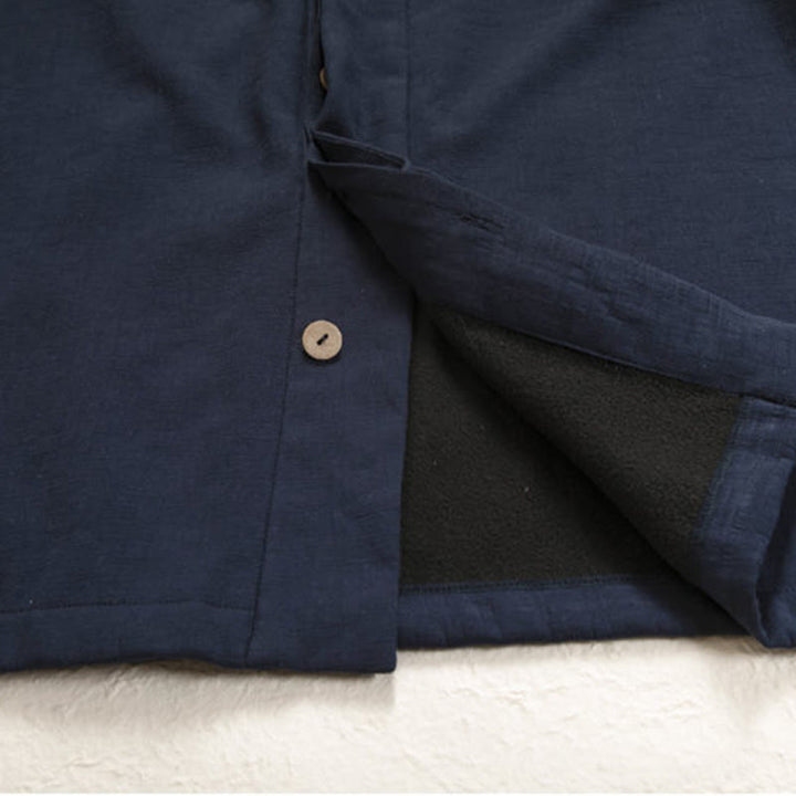 Buddha Stones Herren-Kimono mit langen Ärmeln und Froschknopf, vorne offen, Fleece-gefüttert, Baumwoll-Leinen - image 7