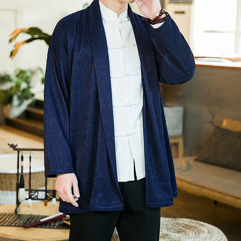 Buddha Stones Spring Pure Color Offene Vorderseite Baumwolle Leinen Herren Langarm Jacke Kimono - image 16