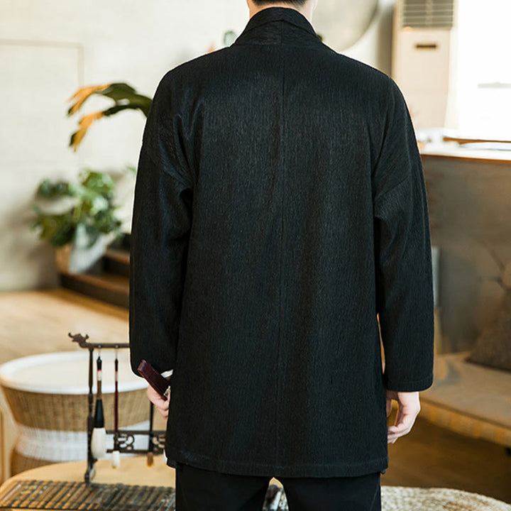 Buddha Stones Spring Pure Color Offene Vorderseite Baumwolle Leinen Herren Langarm Jacke Kimono - image 3