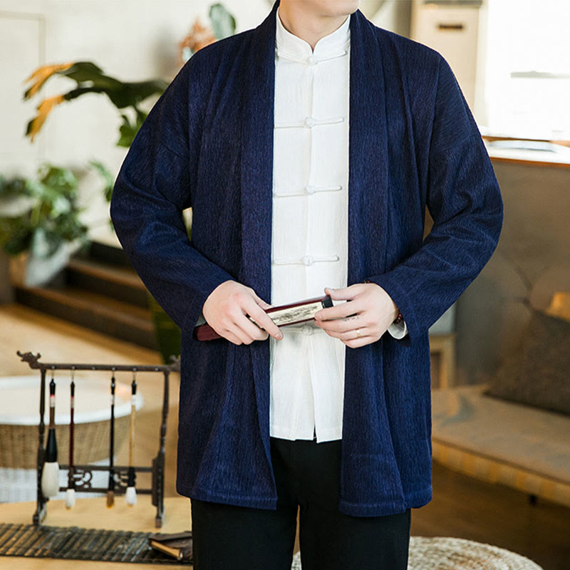 Buddha Stones Spring Pure Color Offene Vorderseite Baumwolle Leinen Herren Langarm Jacke Kimono - image 15