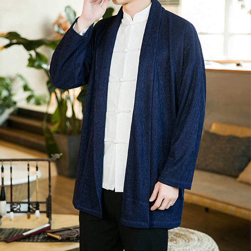 Buddha Stones Spring Pure Color Offene Vorderseite Baumwolle Leinen Herren Langarm Jacke Kimono - image 14