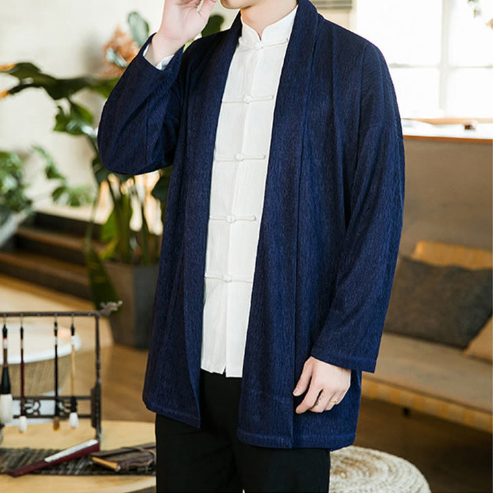 Buddha Stones Spring Pure Color Offene Vorderseite Baumwolle Leinen Herren Langarm Jacke Kimono - image 14