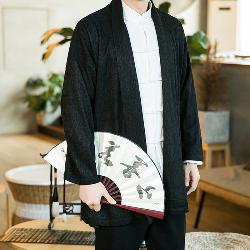 Buddha Stones Spring Pure Color Offene Vorderseite Baumwolle Leinen Herren Langarm Jacke Kimono - image 2