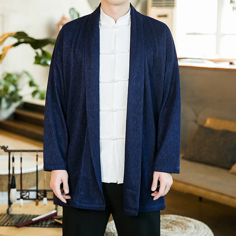Buddha Stones Spring Pure Color Offene Vorderseite Baumwolle Leinen Herren Langarm Jacke Kimono - image 12