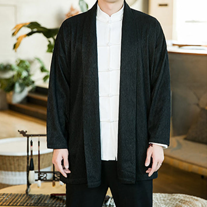 Buddha Stones Spring Pure Color Offene Vorderseite Baumwolle Leinen Herren Langarm Jacke Kimono - image 5