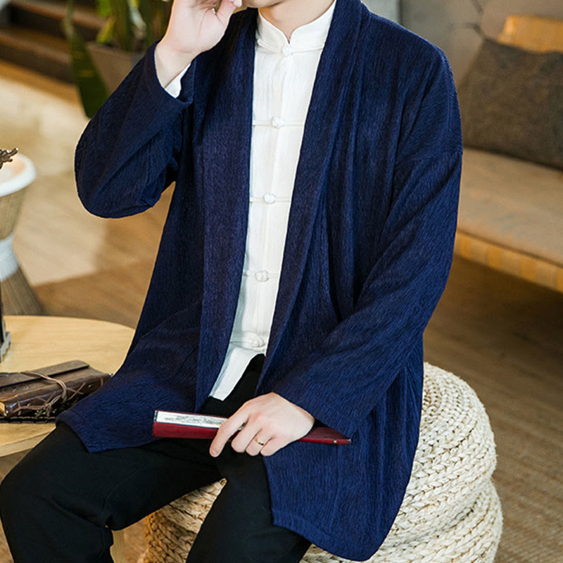 Buddha Stones Spring Pure Color Offene Vorderseite Baumwolle Leinen Herren Langarm Jacke Kimono - image 17