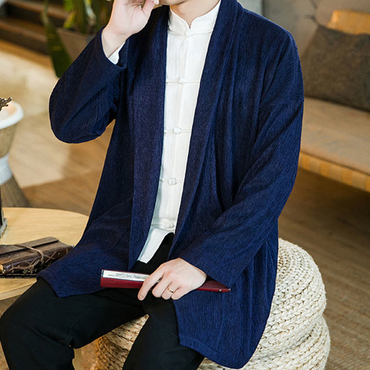 Buddha Stones Spring Pure Color Offene Vorderseite Baumwolle Leinen Herren Langarm Jacke Kimono - image 17