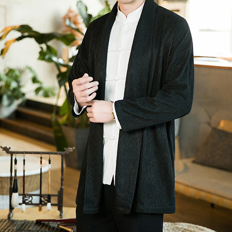 Buddha Stones Spring Pure Color Offene Vorderseite Baumwolle Leinen Herren Langarm Jacke Kimono - image 7