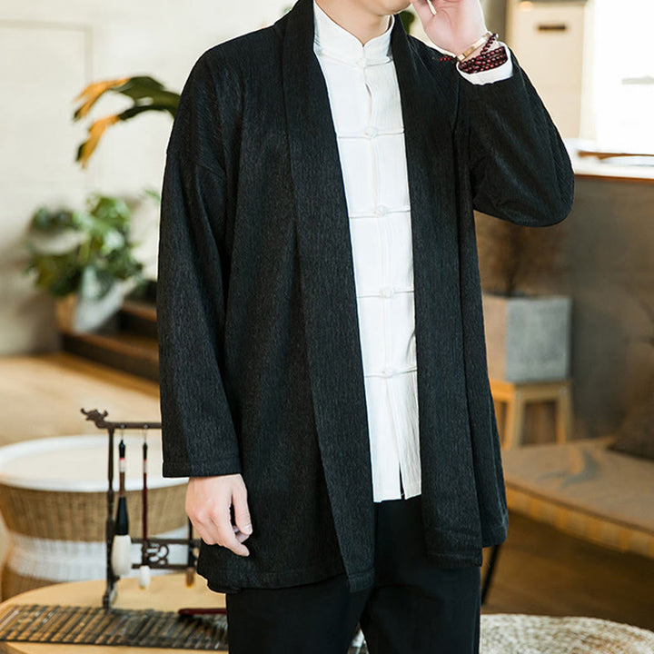 Buddha Stones Spring Pure Color Offene Vorderseite Baumwolle Leinen Herren Langarm Jacke Kimono - image 6