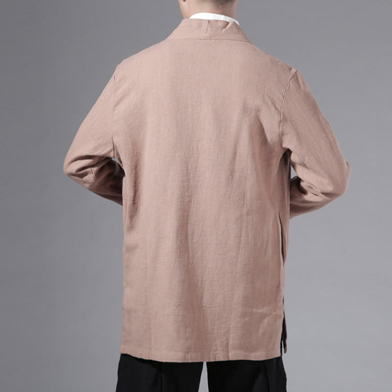 Buddha Stones Schlichtes, schlichtes Design, offene Vorderseite, Baumwolle, Leinen, Herren-Kimono mit langen Ärmeln - image 25