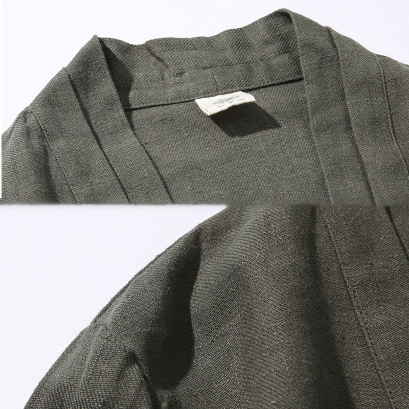 Buddha Stones Schlichtes, schlichtes Design, offene Vorderseite, Baumwolle, Leinen, Herren-Kimono mit langen Ärmeln - image 8