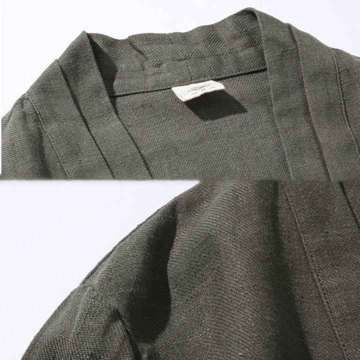 Buddha Stones Schlichtes, schlichtes Design, offene Vorderseite, Baumwolle, Leinen, Herren-Kimono mit langen Ärmeln - image 8