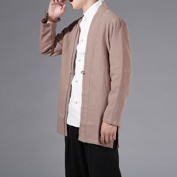 Buddha Stones Schlichtes, schlichtes Design, offene Vorderseite, Baumwolle, Leinen, Herren-Kimono mit langen Ärmeln - image 22