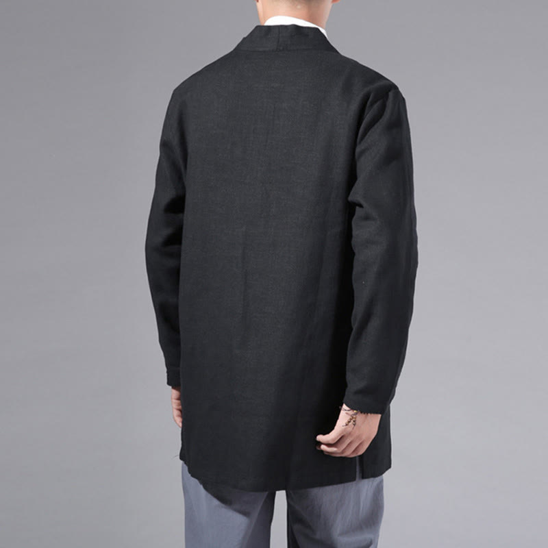 Buddha Stones Schlichtes, schlichtes Design, offene Vorderseite, Baumwolle, Leinen, Herren-Kimono mit langen Ärmeln - image 20