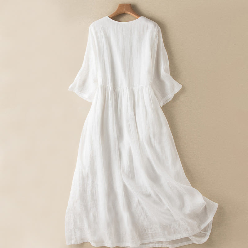 Buddha Stones Sommer-Midikleid aus Baumwolle mit V-Ausschnitt und halblangen Ärmeln - image 24