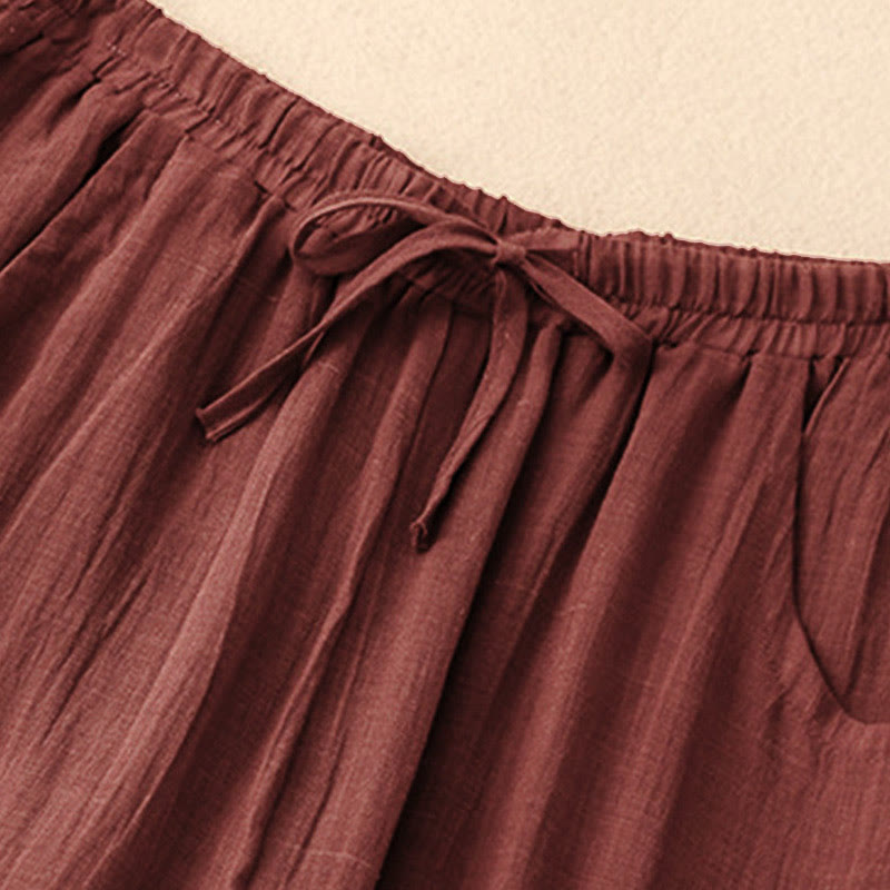 Buddha Stones Spring Pure Color Kordelzug Doppellagige Damenhose mit weitem Bein und Taschen - image 5