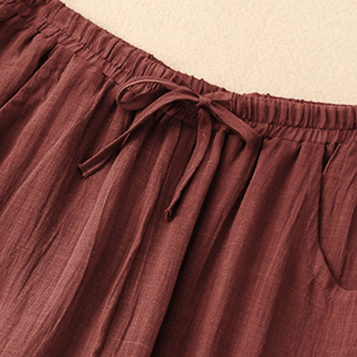 Buddha Stones Spring Pure Color Kordelzug Doppellagige Damenhose mit weitem Bein und Taschen - image 5