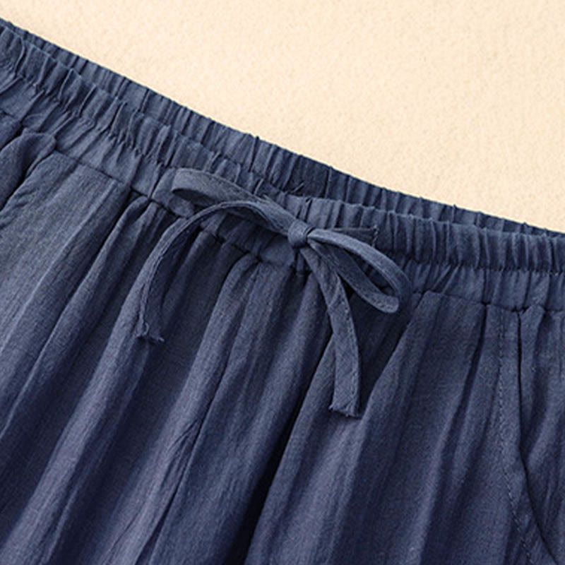 Buddha Stones Spring Pure Color Kordelzug Doppellagige Damenhose mit weitem Bein und Taschen - image 14