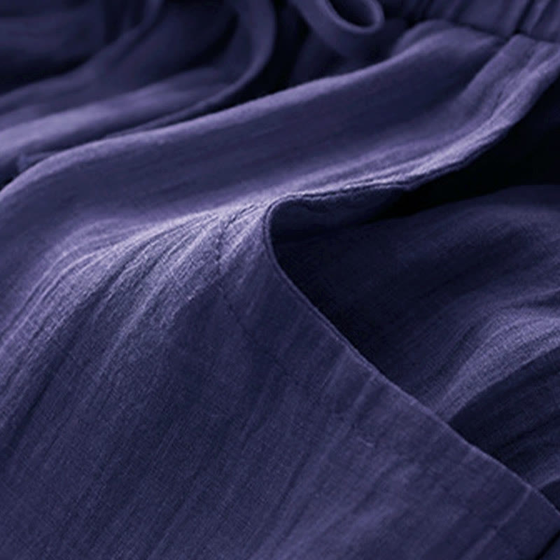 Buddha Stones Spring Pure Color Kordelzug Doppellagige Damenhose mit weitem Bein und Taschen - image 20