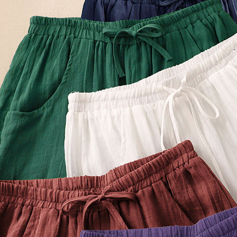 Buddha Stones Spring Pure Color Kordelzug Doppellagige Damenhose mit weitem Bein und Taschen - image 21