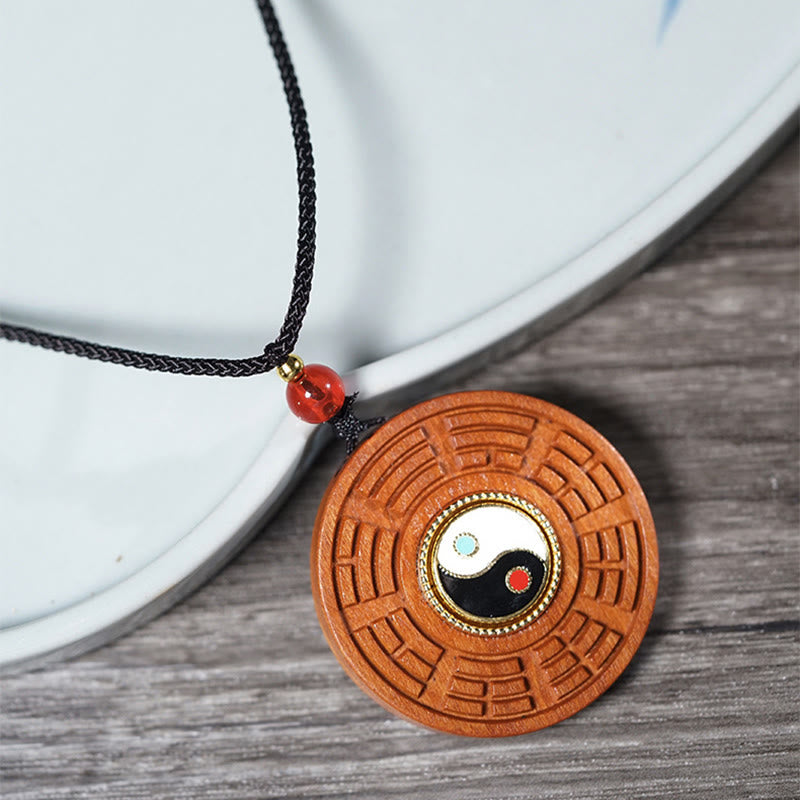 Buddha Stones, vom Blitz getroffen, Jujube-Holz, Yin Yang, Bagua, Glücks-Halskettenanhänger - image 2