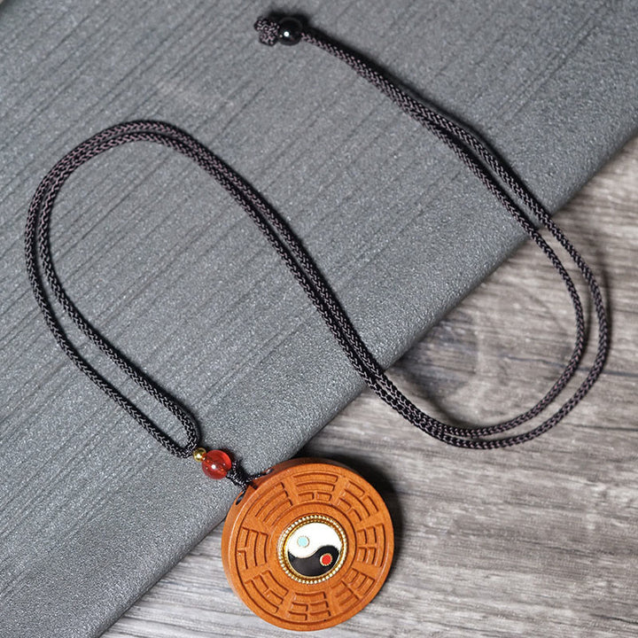 Buddha Stones, vom Blitz getroffen, Jujube-Holz, Yin Yang, Bagua, Glücks-Halskettenanhänger - image 3