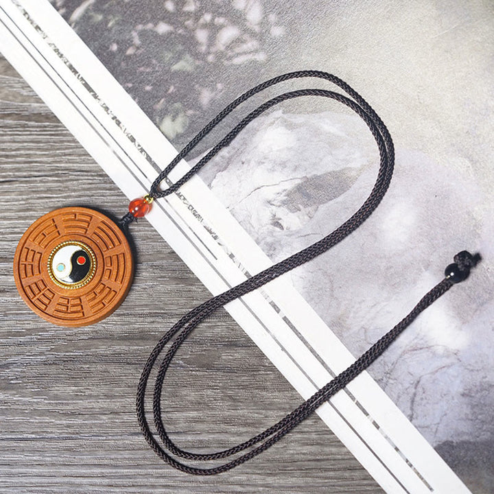 Buddha Stones, vom Blitz getroffen, Jujube-Holz, Yin Yang, Bagua, Glücks-Halskettenanhänger - image 4