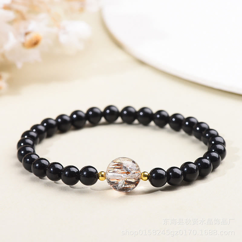 Buddha Stones Tigerauge Schwarzer Obsidian Courage Perlen Armband - Schwarzer Obsidian - 6mm - image 7