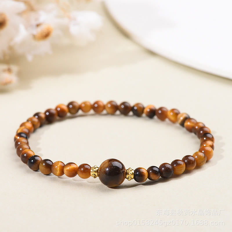 Buddha Stones Tigerauge Schwarzer Obsidian Courage Perlen Armband - Tigerauge-4mm - image 1