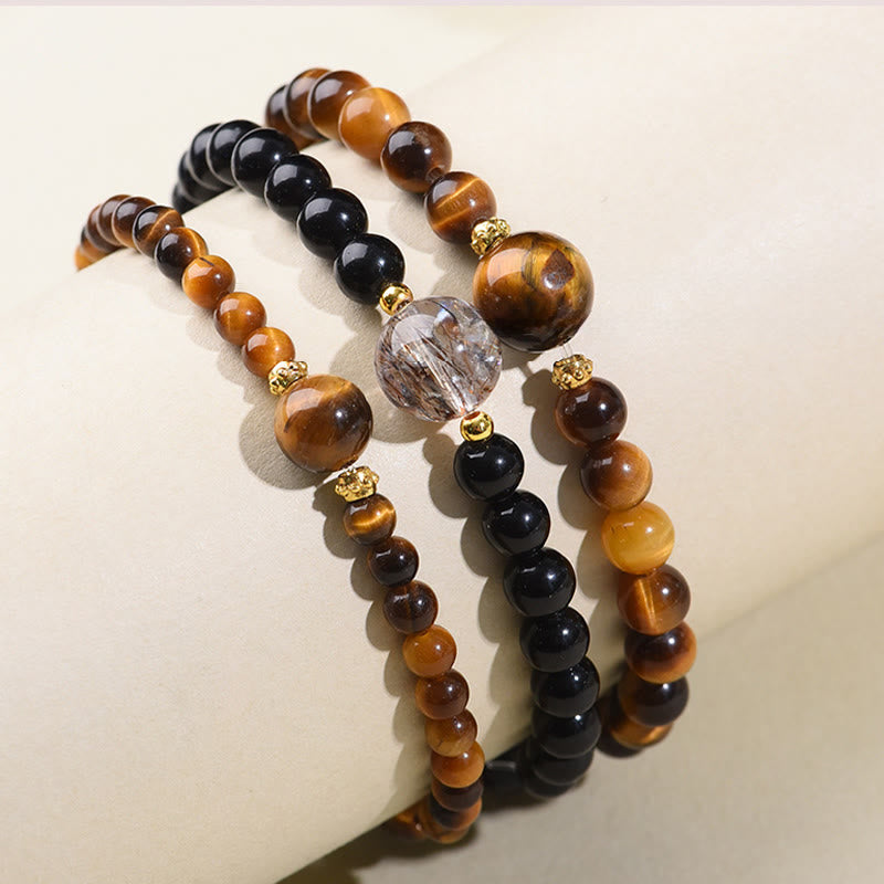Buddha Stones Tigerauge Schwarzer Obsidian Courage Perlen Armband - image 10