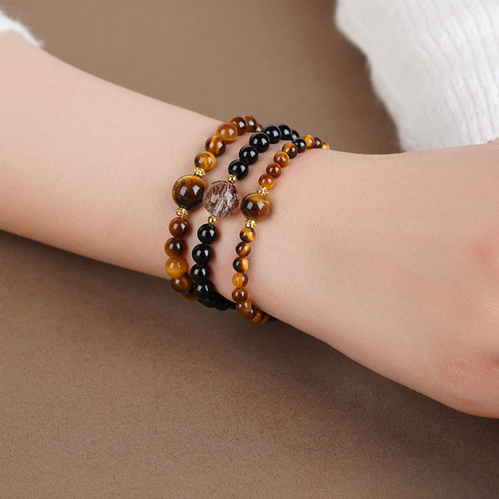 Buddha Stones Tigerauge Schwarzer Obsidian Courage Perlen Armband - image 5