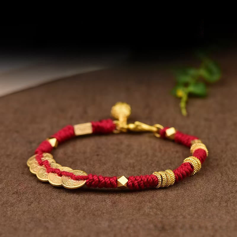 Buddha Stones Handgefertigtes Armband mit fünf Kaisermünzen und geflochtener Schnur - image 2