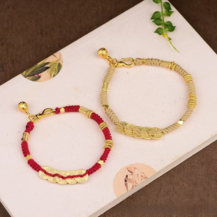 Buddha Stones Handgefertigtes Armband mit fünf Kaisermünzen und geflochtener Schnur - image 7