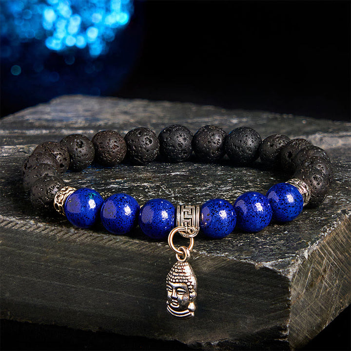 Buddha Stones Schwarze Lava-Bergkristallperlen Tiermuster Heilungsarmband - Buddha-Kopf-Muster (Handgelenkumfang: 15–17 cm) - image 9