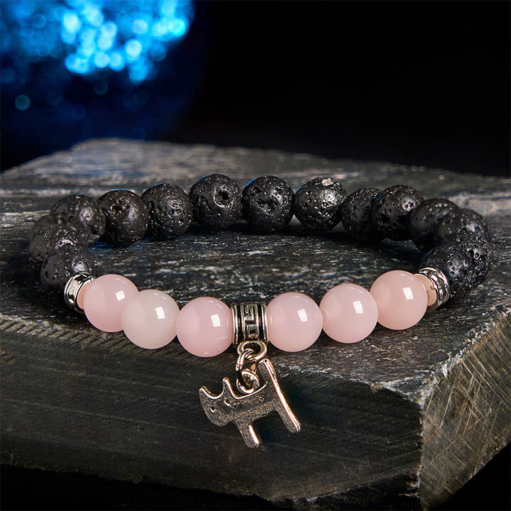 Buddha Stones Schwarze Lava-Bergkristallperlen Tiermuster Heilungsarmband - Katzenmuster (Handgelenkumfang: 15–17 cm) - image 26