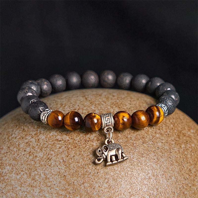 Buddha Stones Schwarze Lava-Bergkristallperlen Tiermuster Heilungsarmband - image 2