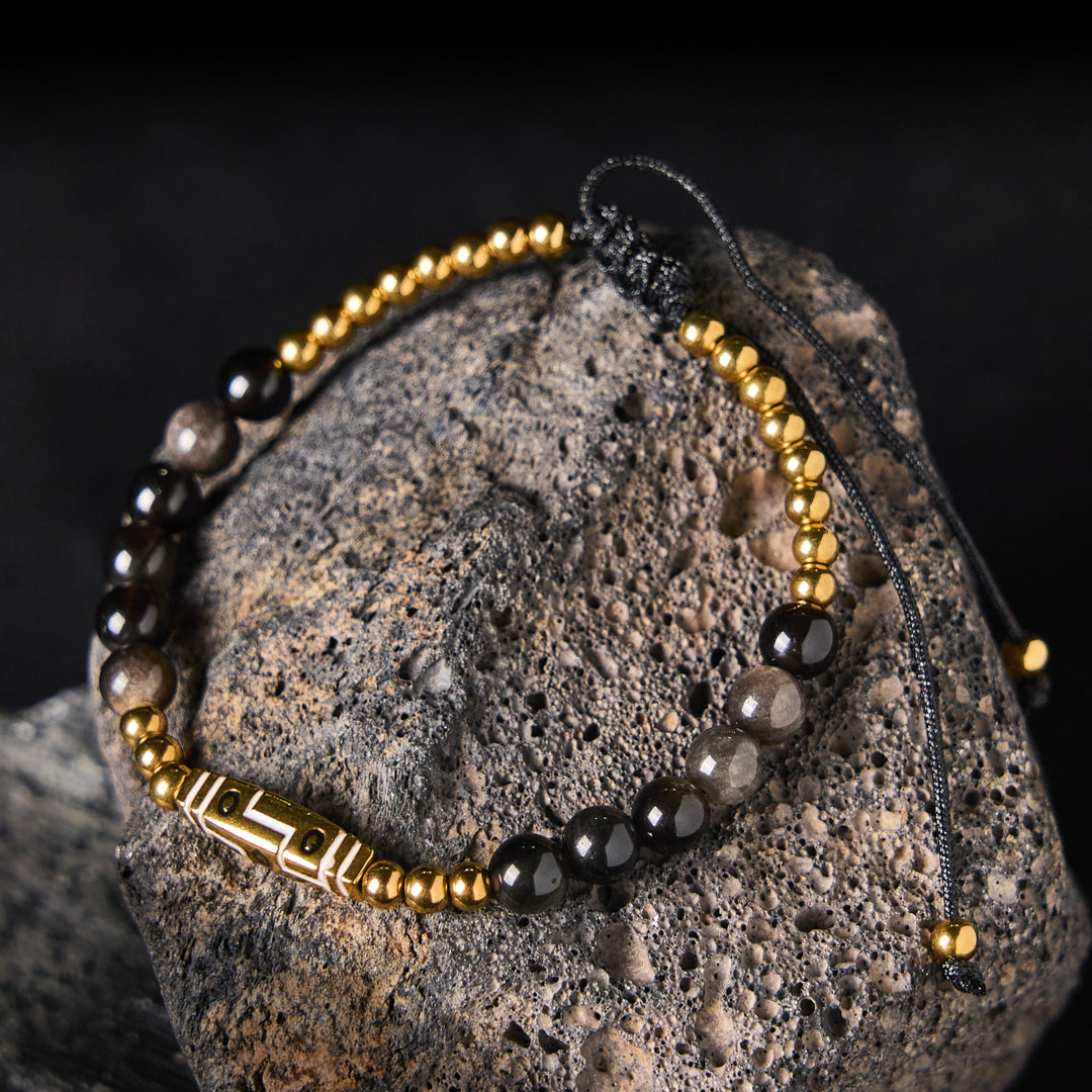 Buddha Stones Niedliches Knochenmuster Tigerauge Mut Perlen Armband - Silberglänzender Obsidian und Titanstahl (Handgelenkumfang: 15–21 cm) - image 6