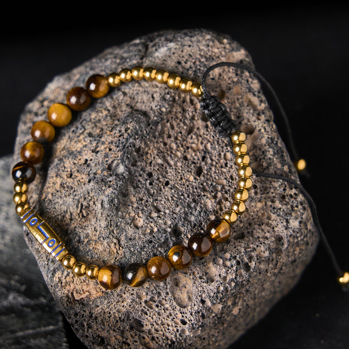 Buddha Stones Niedliches Knochenmuster Tigerauge Mut Perlen Armband - Gelbes Tigerauge und Titanstahl (Handgelenkumfang: 15–21 cm) - image 1