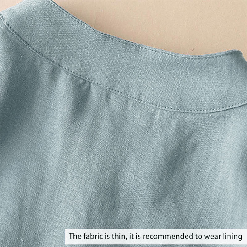 Buddha Stones Lässiges Damen-Shirt mit V-Ausschnitt und Dreiviertelärmeln, einfarbig, aus Baumwolle und Leinen - image 3