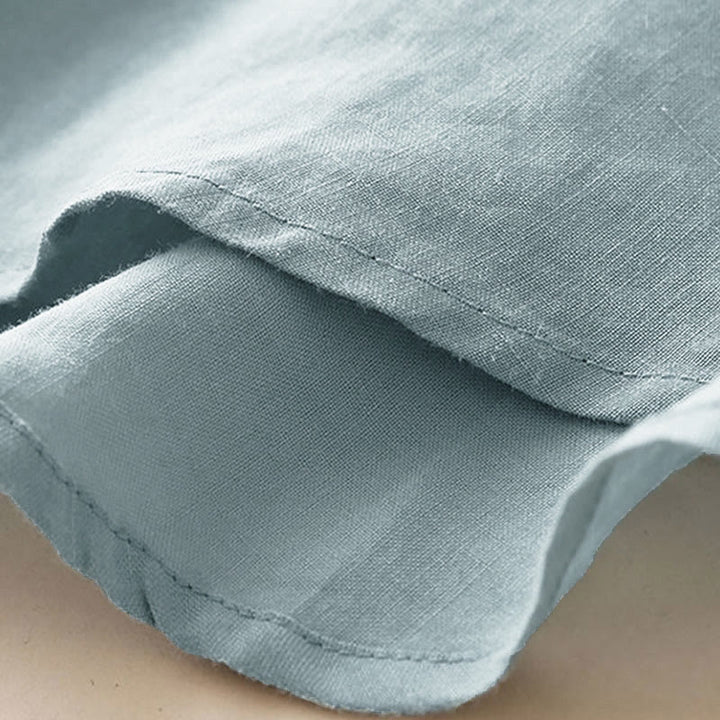 Buddha Stones Lässiges Damen-Shirt mit V-Ausschnitt und Dreiviertelärmeln, einfarbig, aus Baumwolle und Leinen - image 5