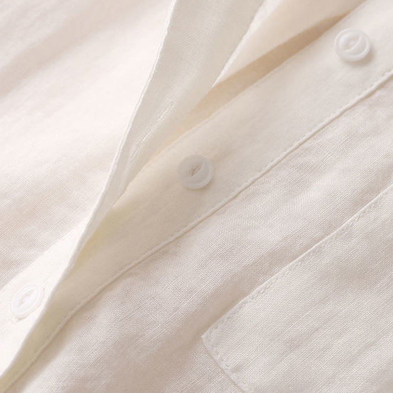 Buddha Stones Lässiges Damen-Shirt mit V-Ausschnitt und Dreiviertelärmeln, einfarbig, aus Baumwolle und Leinen - image 9