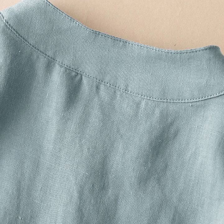 Buddha Stones Lässiges Damen-Shirt mit V-Ausschnitt und Dreiviertelärmeln, einfarbig, aus Baumwolle und Leinen - image 7