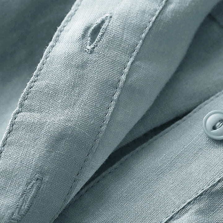 Buddha Stones Lässiges Damen-Shirt mit V-Ausschnitt und Dreiviertelärmeln, einfarbig, aus Baumwolle und Leinen - image 6